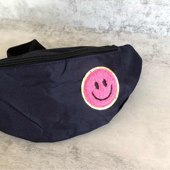 Navy Blue Fanny Pack Crossover Waist Bag Satchel with Hot Pink Smile fac… - Picture 8 of 10